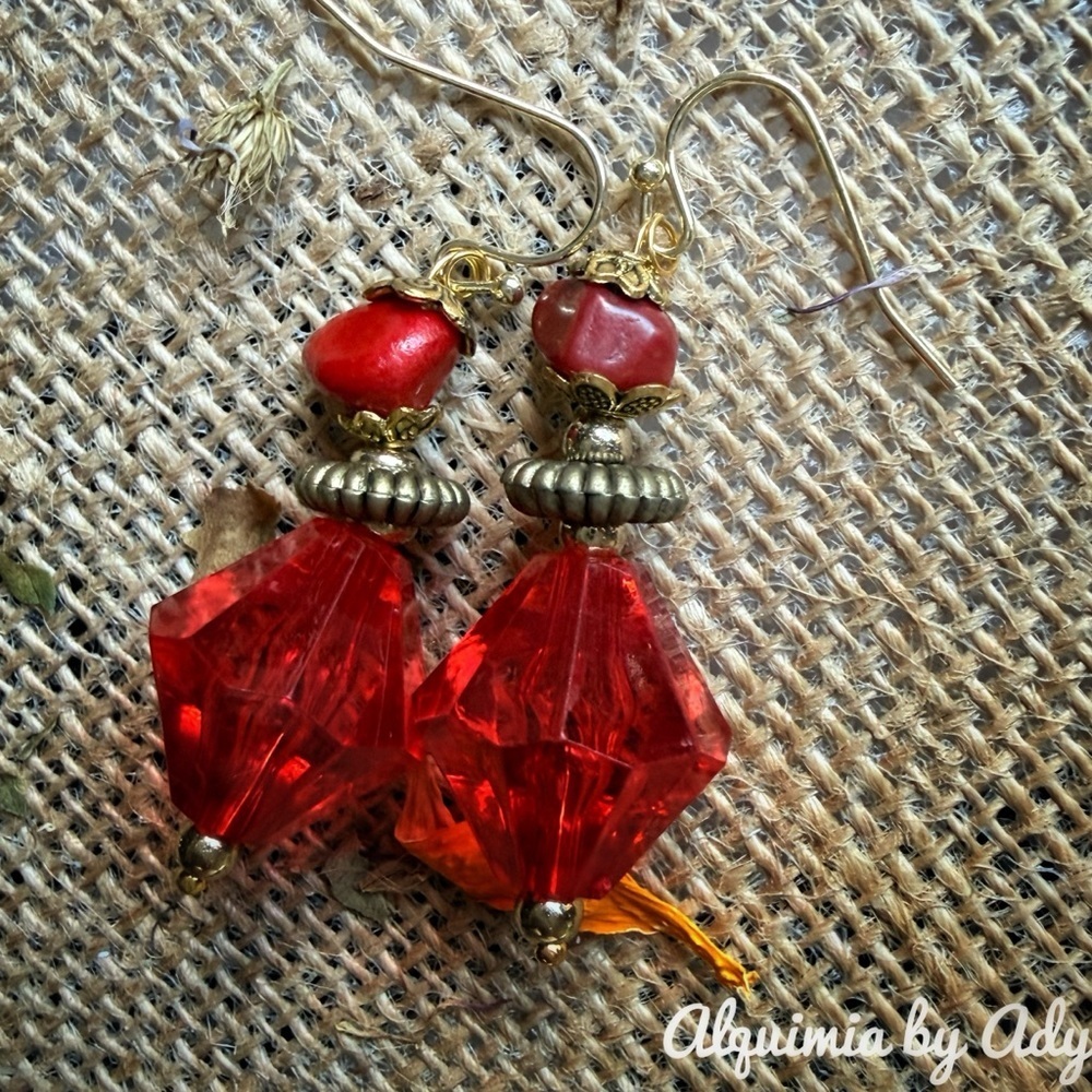 Coral Statement Earrings – Acrylic Beads & Gold Hooks